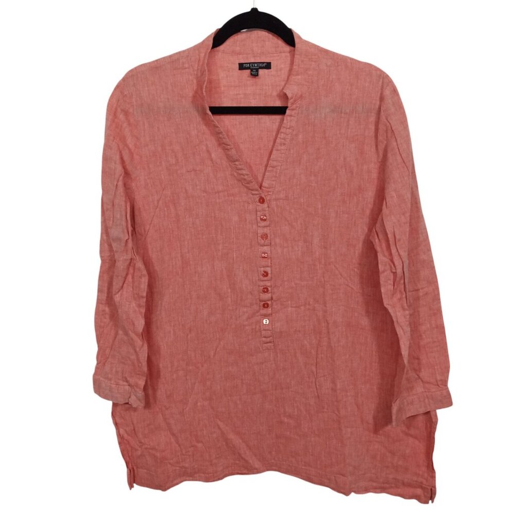 For Cynthia Top Womans 1X Linen Tunic Lightweight Lagenlook Blouse Summer